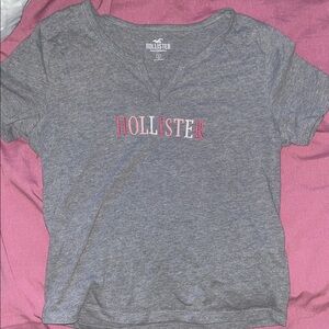 Hollister Heather Gray Tee with Pink Logo